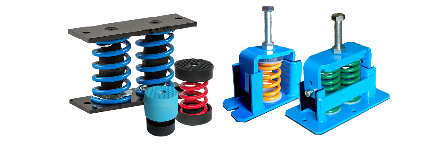 Fjærdempere i hus, med fotplate, rustfrie og jordskjelvsikrede dempere